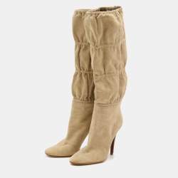 Pre Owned Roberto Cavalli Beige Suede Knee Length Boots Size 39
