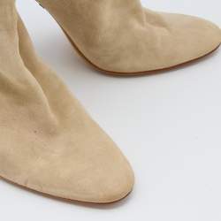 Pre Owned Roberto Cavalli Beige Suede Knee Length Boots Size 39