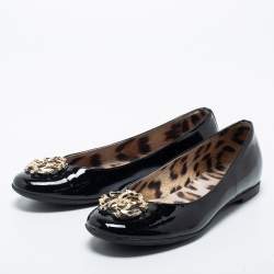 Pre Owned Roberto Cavalli Black Patent Leather Ballet Flats Size 38