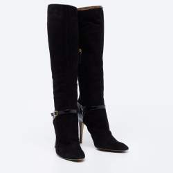 Pre Owned Roberto Cavalli Black Suede Knee Length Boots Size 41