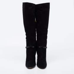 Pre Owned Roberto Cavalli Black Suede Knee Length Boots Size 41