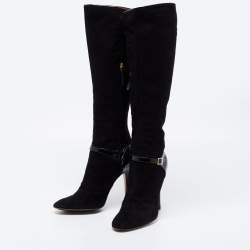 Pre Owned Roberto Cavalli Black Suede Knee Length Boots Size 41
