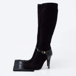 Pre Owned Roberto Cavalli Black Suede Knee Length Boots Size 41