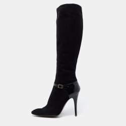 Pre Owned Roberto Cavalli Black Suede Knee Length Boots Size 41