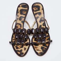 مملوكة مسبقًا Roberto Cavalli Brown Leather Embellished Sandals Size 39