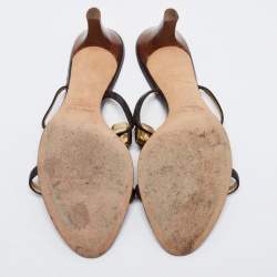 مملوكة مسبقًا Roberto Cavalli Brown Leather Embellished Sandals Size 39