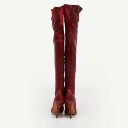 Pre Owned Roberto Cavalli Red Leather Knee Length Boots Size 38.5