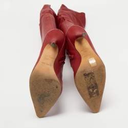 Pre Owned Roberto Cavalli Red Leather Knee Length Boots Size 38.5
