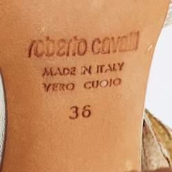 مملوكة مسبقًا Roberto Cavalli Metallic Gold Leather Embellished Ankle Strap Sandals Size 36