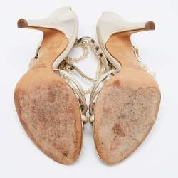 مملوكة مسبقًا Roberto Cavalli Metallic Gold Leather Embellished Ankle Strap Sandals Size 36