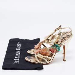 مملوكة مسبقًا Roberto Cavalli Metallic Gold Leather Embellished Ankle Strap Sandals Size 36