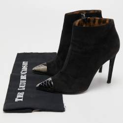 Pre Owned Roberto Cavalli Black Suede Ankle Length Boots Size 38.5
