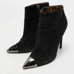 Pre Owned Roberto Cavalli Black Suede Ankle Length Boots Size 38.5