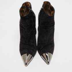 Pre Owned Roberto Cavalli Black Suede Ankle Length Boots Size 38.5