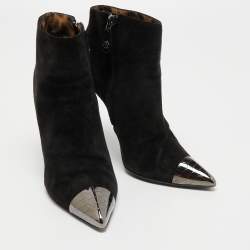 Pre Owned Roberto Cavalli Black Suede Ankle Length Boots Size 38.5