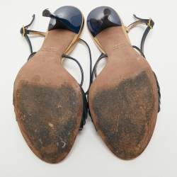 مملوكة مسبقًا Roberto Cavalli Navy Blue Patent Leather Slingback Sandals Size 39