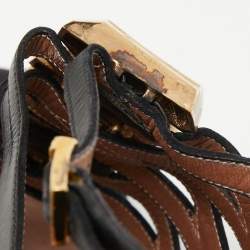 مملوكة مسبقًا Roberto Cavalli Black Leather Strappy Sandals Size 39