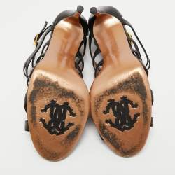 مملوكة مسبقًا Roberto Cavalli Black Leather Strappy Sandals Size 39