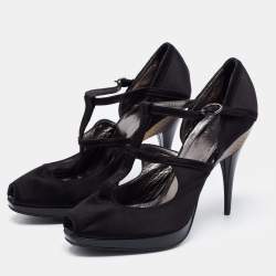Roberto Cavalli Black Satin Ankle Strap Sandals Size 36