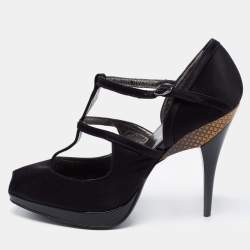 Roberto Cavalli Black Satin Ankle Strap Sandals Size 36