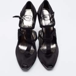 Roberto Cavalli Black Satin Ankle Strap Sandals Size 36