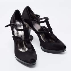 Roberto Cavalli Black Satin Ankle Strap Sandals Size 36