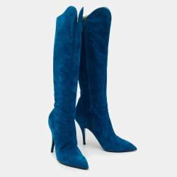 Pre Owned Roberto Cavalli Blue Suede Calf Length Boots Size 40