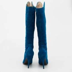 Pre Owned Roberto Cavalli Blue Suede Calf Length Boots Size 40