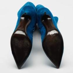 Pre Owned Roberto Cavalli Blue Suede Calf Length Boots Size 40