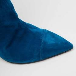 Pre Owned Roberto Cavalli Blue Suede Calf Length Boots Size 40