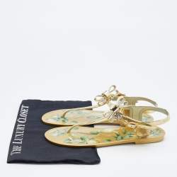 Pre Owned Roberto Cavalli Gold Jelly Embellished Thong Flat Sandals Size 37.5