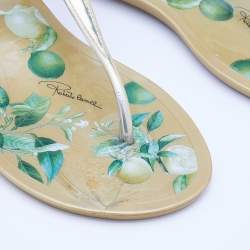 Pre Owned Roberto Cavalli Gold Jelly Embellished Thong Flat Sandals Size 37.5