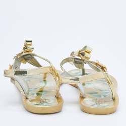 Pre Owned Roberto Cavalli Gold Jelly Embellished Thong Flat Sandals Size 37.5