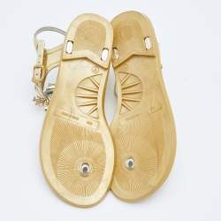 Pre Owned Roberto Cavalli Gold Jelly Embellished Thong Flat Sandals Size 37.5