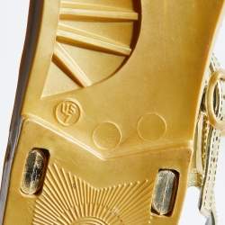 Pre Owned Roberto Cavalli Gold Jelly Embellished Thong Flat Sandals Size 37.5