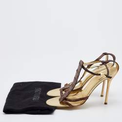 Pre Owned Roberto Cavalli Brown Crocodile Leather Ankle Strap Sandals Size 38