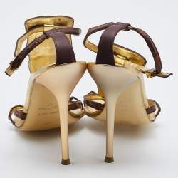 Pre Owned Roberto Cavalli Brown Crocodile Leather Ankle Strap Sandals Size 38