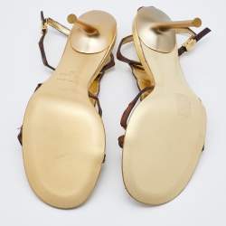 Pre Owned Roberto Cavalli Brown Crocodile Leather Ankle Strap Sandals Size 38