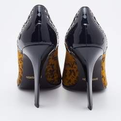 مملوكة مسبقًا Roberto Cavalli Multicolor Snakeskin Print Satin and Patent Leather Bow Pumps Size 40