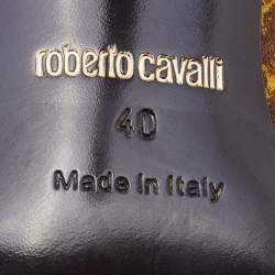 مملوكة مسبقًا Roberto Cavalli Multicolor Snakeskin Print Satin and Patent Leather Bow Pumps Size 40