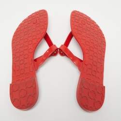 Pre Owned Roberto Cavalli Coral Red Rubber Thong Flats Size 41