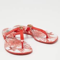 Pre Owned Roberto Cavalli Coral Red Rubber Thong Flats Size 41