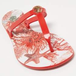 Pre Owned Roberto Cavalli Coral Red Rubber Thong Flats Size 41