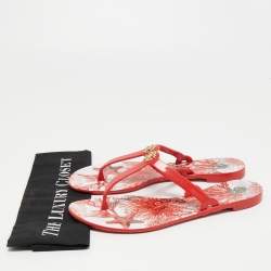 Pre Owned Roberto Cavalli Coral Red Rubber Thong Flats Size 41