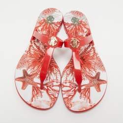 Pre Owned Roberto Cavalli Coral Red Rubber Thong Flats Size 41