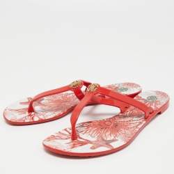 Pre Owned Roberto Cavalli Coral Red Rubber Thong Flats Size 41