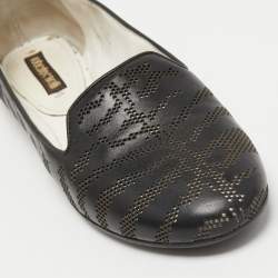 Roberto Cavalli Black Leather Laser Cut Ballet Flats Size 36