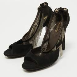Pre Owned Roberto Cavalli Black Suede Chain Embellished Ankle Strap Sandals Size 37