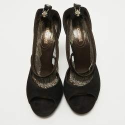 Pre Owned Roberto Cavalli Black Suede Chain Embellished Ankle Strap Sandals Size 37