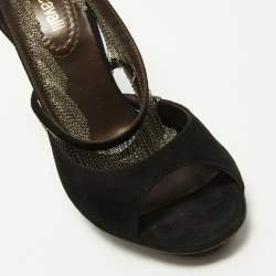 Pre Owned Roberto Cavalli Black Suede Chain Embellished Ankle Strap Sandals Size 37